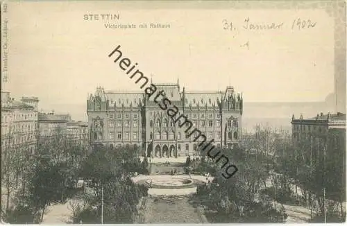 Stettin - Victoriaplatz mit Rathaus - Verlag Dr. Trenkler Co. Leipzig 1902