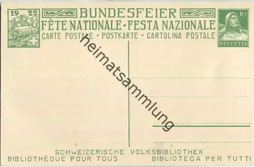 Bundesfeier-Postkarte 1922 - 10 Cts - P. Chiesa Vater dem Sohn vorlesend - Zugunsten der Schweiz. Volksbibliotheken