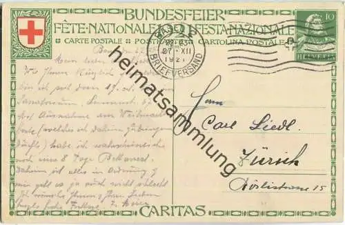 Bundesfeier-Postkarte 1921 - 10 Cts - Beurmann Krankenpflegerin - Zugunsten der Förderung häuslicher Krankenpflege