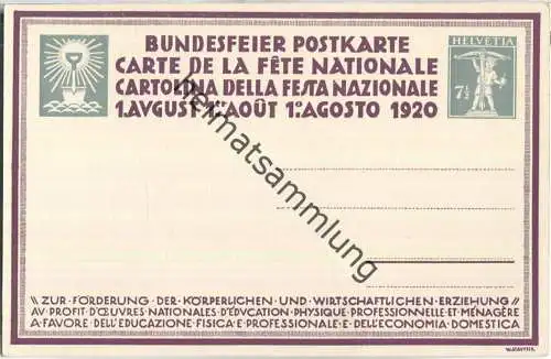 Bundesfeier-Postkarte 1920 - 7 1/2 Cts - C. Liener Käser