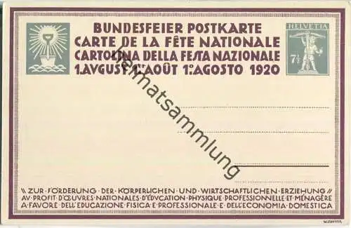 Bundesfeier-Postkarte 1920 - 7 1/2 Cts - H.B. Wieland Holzfäller