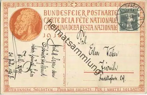 Bundesfeier-Postkarte 1918 - 7 1/2 Cts Bildnummer 4 - Zugunsten der Schweizerischen Nationalspende für Soldaten
