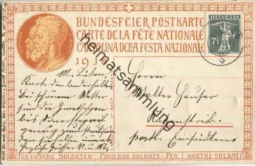 Bundesfeier-Postkarte 1918 - 7 1/2 Cts Bildnummer 1 - Zugunsten der Schweizerischen Nationalspende für Soldaten