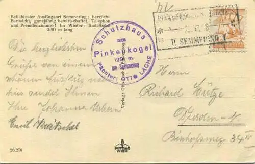 Schutzhütte am Pinkenkogel - Pächter Otto Lache - Verlag Otto Lache Pinkenkogel gel. 1928
