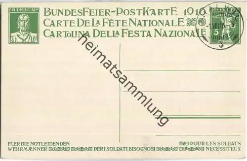Bundesfeier-Postkarte 1916 - 5 Cts B. Forestier Ceres hält Mars auf - Zugunsten notleidender Wehrmänner