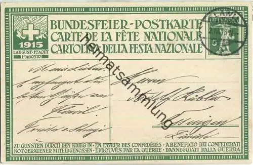 Bundesfeier-Postkarte 1915 - 5 Cts B. Mangold Rütlischwur - Zugunsten für durch den Krieg in Not geratene Miteidgenossen