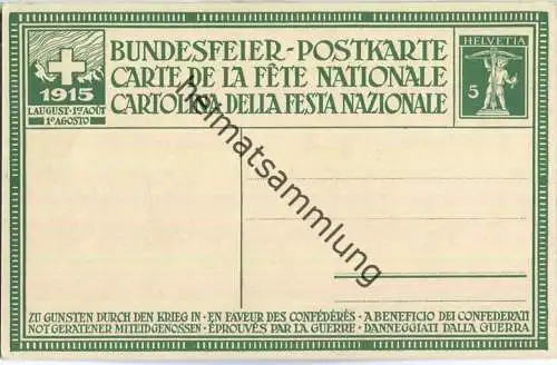 Bundesfeier-Postkarte 1915 - 5 Cts B. Mangold Rütlischwur - Zugunsten für durch den Krieg in Not geratene Miteidgenossen