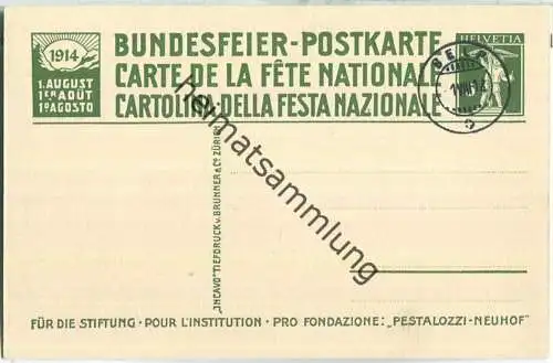 Bundesfeier-Postkarte 1914 - 5 Cts Pestalozzis Gattin Anna - Pestalozzi-Stiftung Neuhof - gestempelt am 01. August