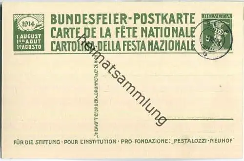 Bundesfeier-Postkarte 1914 - 5 Cts Pestalozzi und sein Enkel Gottlieb - Pestalozzi-Stiftung Neuhof