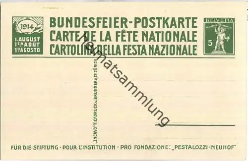 Bundesfeier-Postkarte 1914 - 5 Cts Pestalozzi in Yverdon - Pestalozzi-Stiftung Neuhof