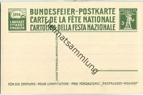 Bundesfeier-Postkarte 1914 - 5 Cts Pestalozzi in Stans - Pestalozzi-Stiftung Neuhof