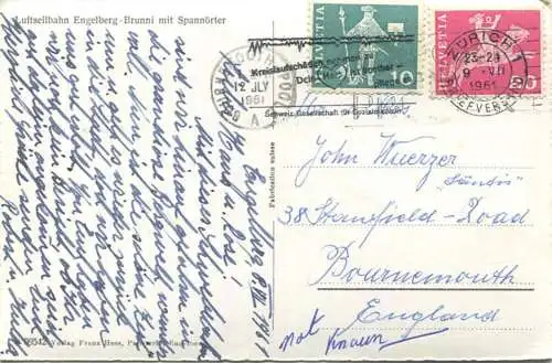Luftseilbahn Engelberg-Brunni mit Spannörter - Foto-AK - Verlag Franz Hess Engelberg gel. 1961