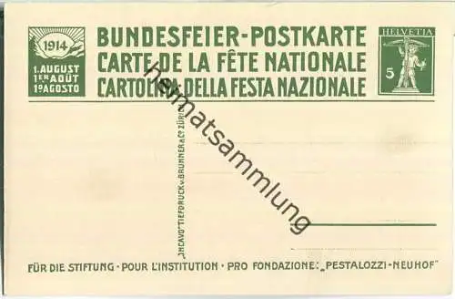 Bundesfeier-Postkarte 1914 - 5 Cts Pestalozzi und Iselin - Pestalozzi-Stiftung Neuhof