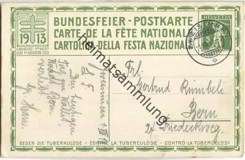 Bundesfeier-Postkarte 1913 - 5 Cts M. Bächtinger Befreiungskämpfe - Gegen die Tuberkulose - gelaufen am 01. August