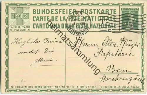 Bundesfeier-Postkarte 1912 - 5 Cts B. Mangold Kinderumzug am 1. August - Zugunsten des Roten Kreuz