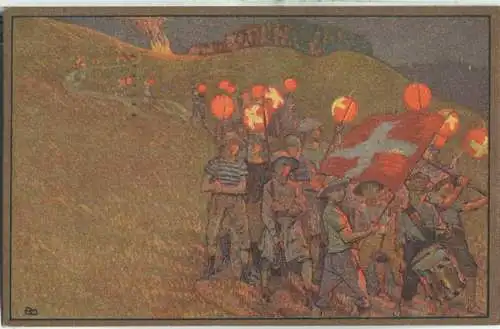 Bundesfeier-Postkarte 1912 - 5 Cts B. Mangold Kinderumzug am 1. August - Zugunsten des Roten Kreuz