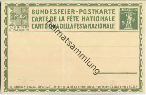 Bundesfeier-Postkarte 1912 - 5 Cts H. B. Wieland Fahnenschwinger - Zugunsten des Roten Kreuz