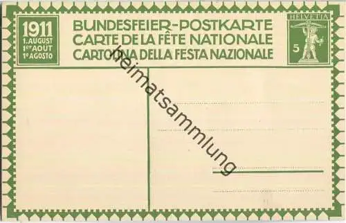 Bundesfeier-Postkarte 1911 - 5 Cts burgunderkrieg von Dunki Genf - Zugunsten der schwachsinnigen Blinden in Ecubiens