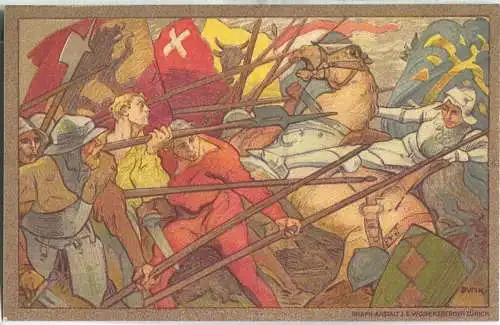 Bundesfeier-Postkarte 1911 - 5 Cts burgunderkrieg von Dunki Genf - Zugunsten der schwachsinnigen Blinden in Ecubiens