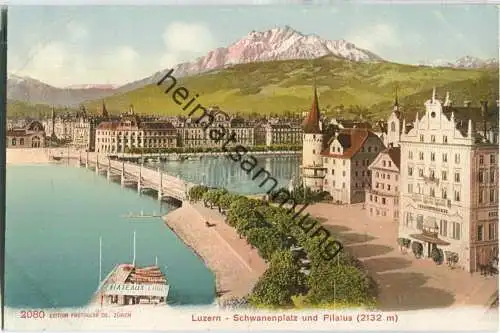 Luzern - Schwanenplatz mit Pilatus - Edition Photoglob Co. Zürich ca. 1905