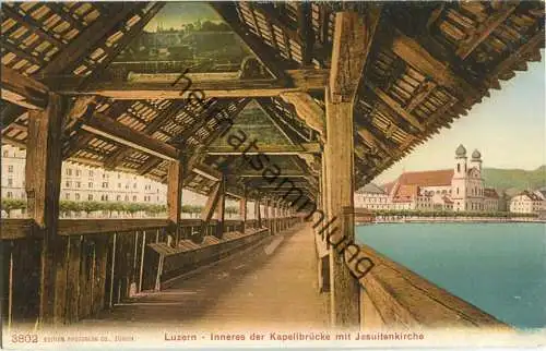 Luzern - Inneres der Kapellbrücke mit Jesuitenkirche - Edition Photoglob Co. Zürich ca. 1905