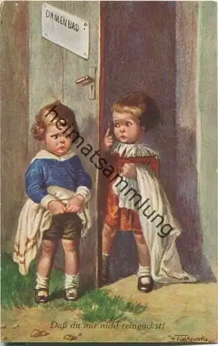 Damenbad - Dass du mir nicht reinguckst! - Künstlerkarte signiert