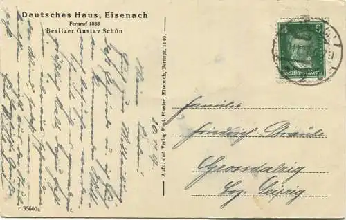 Eisenach - Deutsches Haus - Besitzer Gustav Schön - Verlag Phot. Harder Eisenach gel. 1927