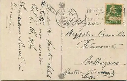 Genf Geneve - Monument Brunswick et Quai du Mont-Blanc - Edition Jaeger Geneve gel. 1924