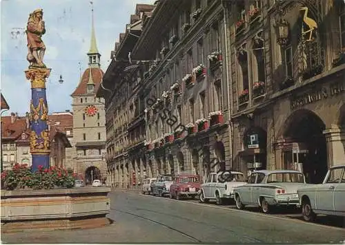 Bern - Spitalgasse mit Dudelsackpfeiferbrunnen und Käfigturm - AK Grossformat - Verlag Kiosk AG Bern gel. 1967