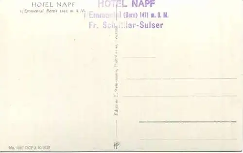 Napf im Emmental - Hotel Napf - Besitzer Fr. Schlittler-Sulser - Foto-AK - Edizione E. Steinemann Locarno