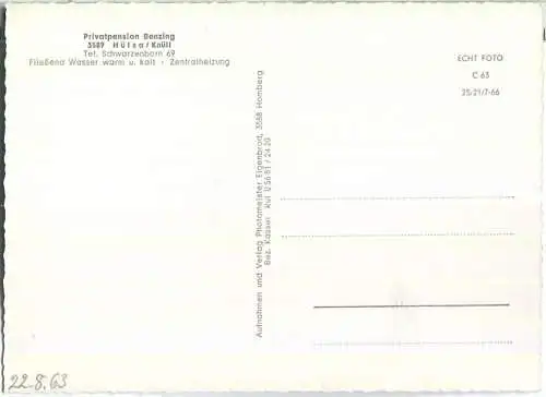 Hülsa-Homberg/Efze - Pension Benzing - Verlag Carl Eigenbrod Homberg 60er Jahre - Foto-Ansichtskarte-Großformat