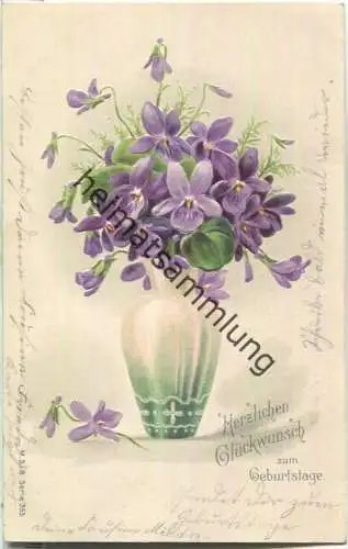 Veilchen in der Vase - Prägedruck - Verlag M. S. i. B. Serie 355