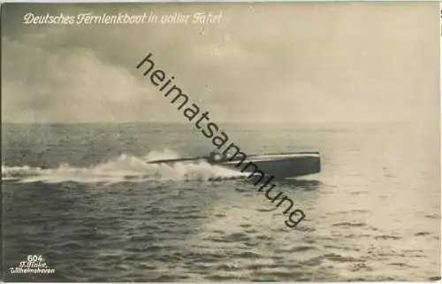 Deutsches Fernlenkboot in voller Fahrt - Foto-Ansichtskarte - Verlag F. Finke Wilhelmshaven