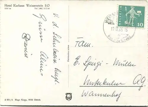 Weissenstein - Flugaufnahme - Hotel Kurhaus Weissenstein - Foto-AK Grossformat - Verlag Hugo Kopp Zürich gel. 1965