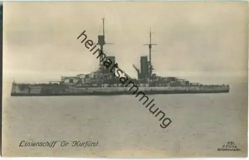 Linienschiff Grosser Kurfürst - Foto-AK - Verlag F. Finke Wilhelmshaven