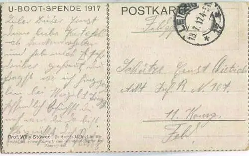 U-Boot-Spende 1917 - Handelsdampfer - U-Boot - Willy Stöwer - Feldpost