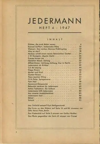 Jedermann das neue Magazin - Heft 4 1947 - 96 Seiten - Herausgeber Verlag Buch und Bild GmbH Berlin - Genehmigung durch
