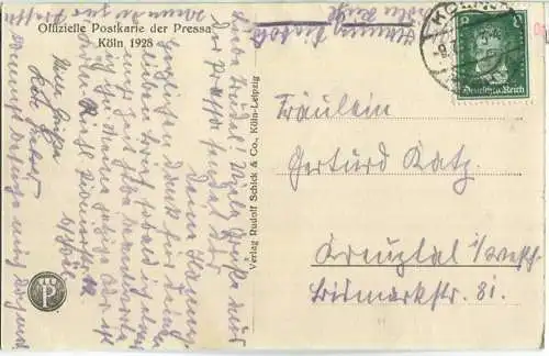 Köln - Pressa 1928 - Beleuchtung des Rheinufers - Verlag Rudolf Schick & Co. Köln-Leipzig