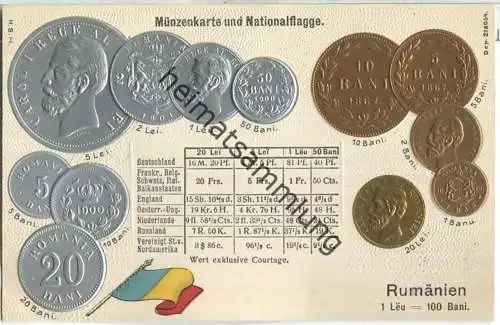 Münzkarte - Nationalflagge - Rumänien - Prägedruck - Verlag H. S. M.