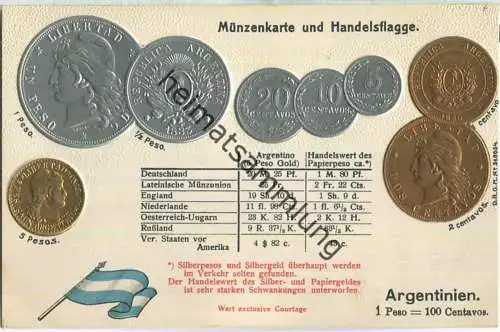 Münzenkarte - Handelsflagge - Argentinien - Prägedruck