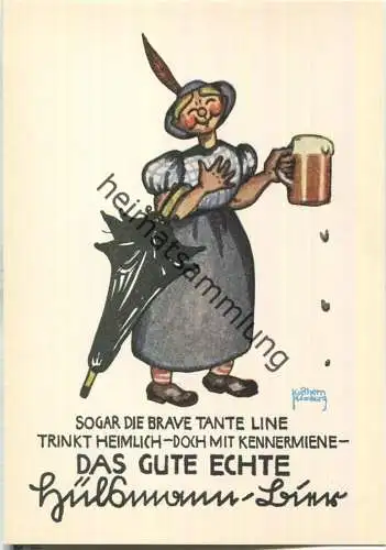 Hülsmann-Bier - signiert Kielhorn Hamburg - Sogar die brave Tante Line trinkt heimlich doch mit Kennermiene