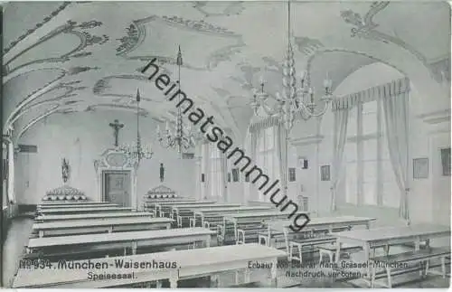 München - Waisenhaus - Speisesaal - erbaut von Baurat Hans Grässel München - Verlag Robert von der Burg Durlach 1907