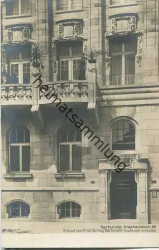 Karlsruhe - Stephanienstrasse 66 - Erbaut von Professor Billing Karlsruhe - Verlag Robert von der Burg Durlach 1906