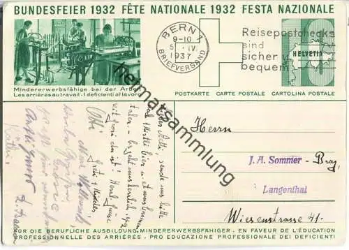 Bundesfeier-Postkarte 1932 - 10 Cts - Für die berufliche Ausbildung Mindererwerbsfähiger - Mädchen - Rütlischwur