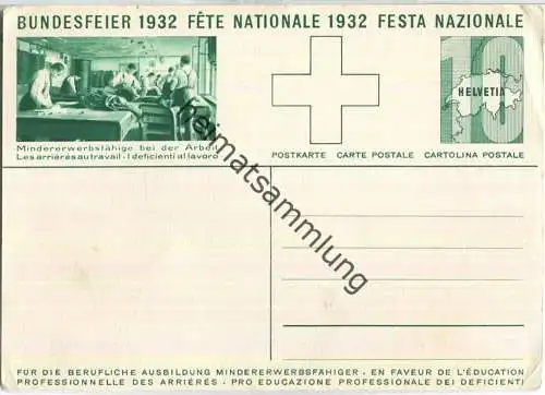 Bundesfeier-Postkarte 1932 - 10 Cts - Für die berufliche Ausbildung Mindererwerbsfähiger - Schneider - Rütlischwur