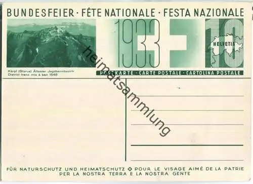 Bundesfeier-Postkarte 1933 - 10 Cts - Für Natur- und Heimatschutz - Kärpf - Steinbock