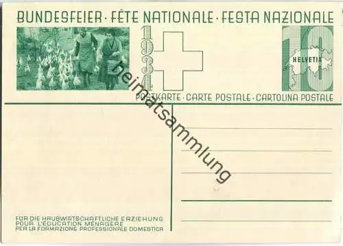 Bundesfeier-Postkarte 1934 - 10 Cts - Für die hauswirtschaftliche Erziehung - Mädchen