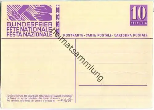 Bundesfeier-Postkarte 1935 - 10 Cts - Für die Förderung des freiwilligen Arbeitsdienstes jugendlicher Arbeitsloser