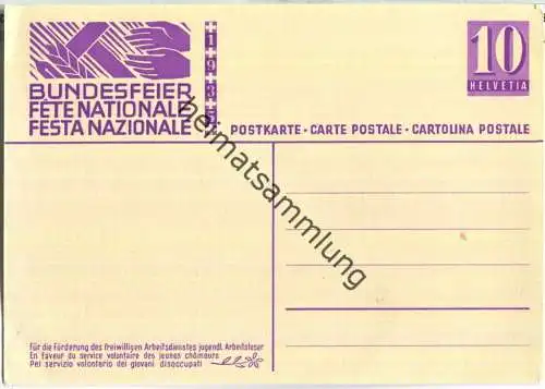 Bundesfeier-Postkarte 1935 - 10 Cts - Für die Förderung des freiwilligen Arbeitsdienstes jugendlicher Arbeitsloser