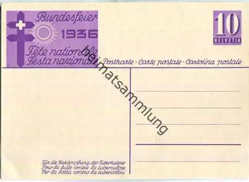 Bundesfeier-Postkarte 1936 - 10 Cts - Für die Bekämpfung der Tuberkulose - Schwörender Senn